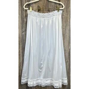 NWT SOLANGE White Silky Nylon Midi Half Slip Skirt Elastic Lace Waistline 18/20